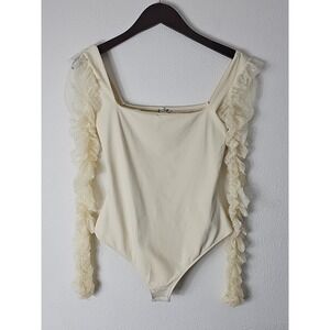 free people intimately Ivory Square Neck Sheer Sleeves Size S